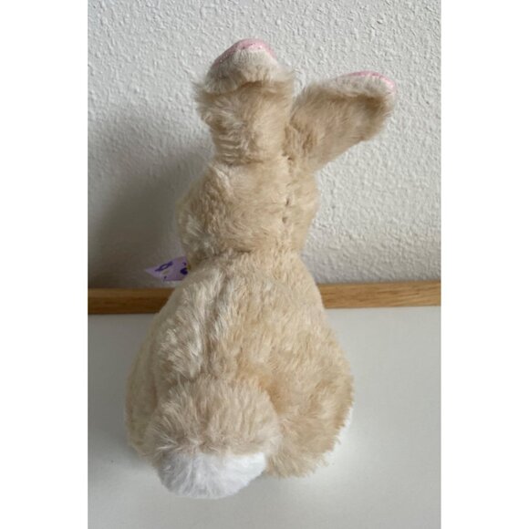 HugFun Tan Easter Bunny Rabbit Plush 7" Purple Bow Pink Glitter Ears - Picture 3 of 8